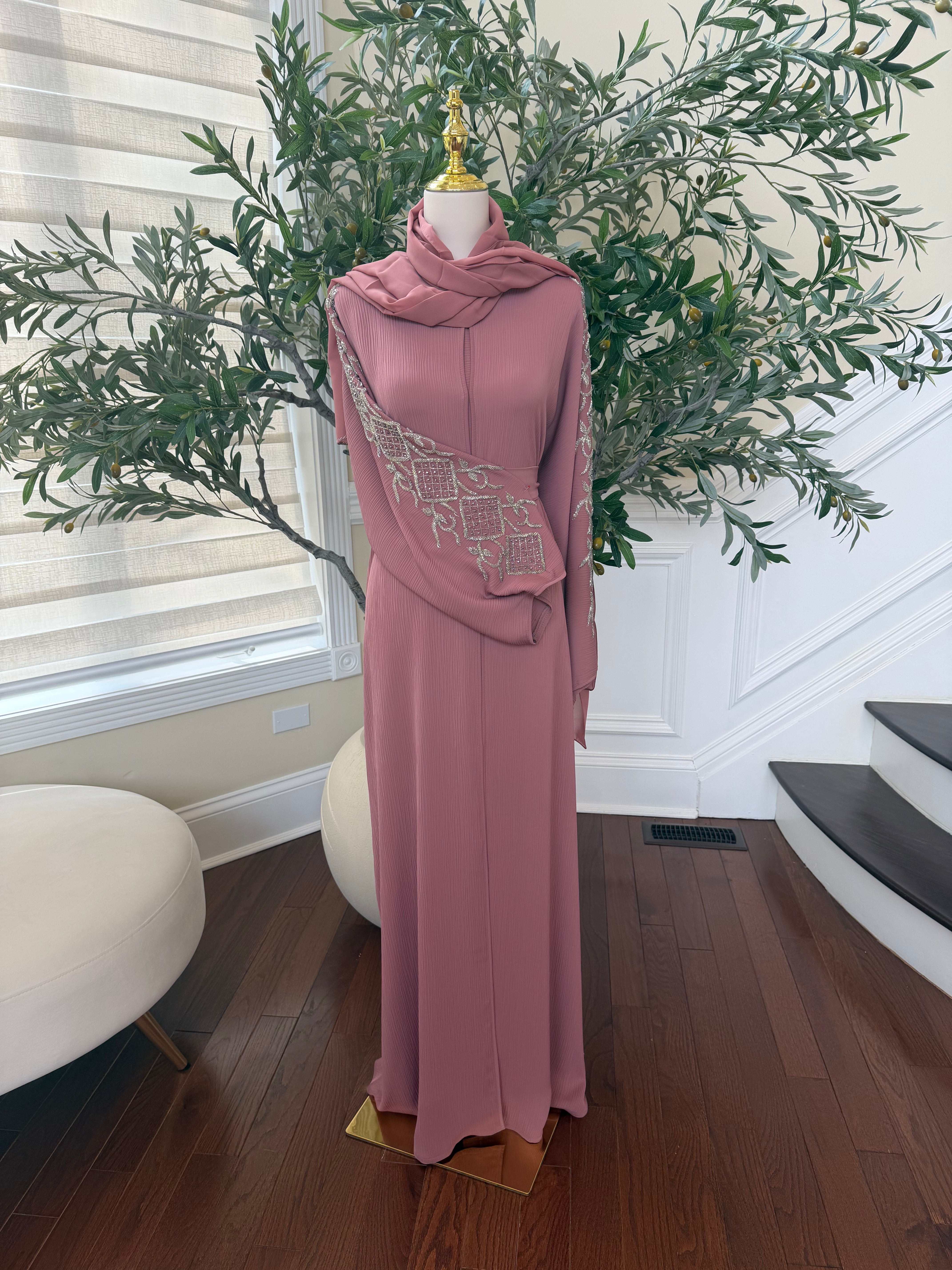 Blush Rose Sleeve Beaded Abaya