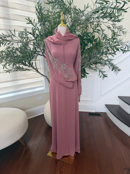 Blush Rose Sleeve Beaded Abaya
