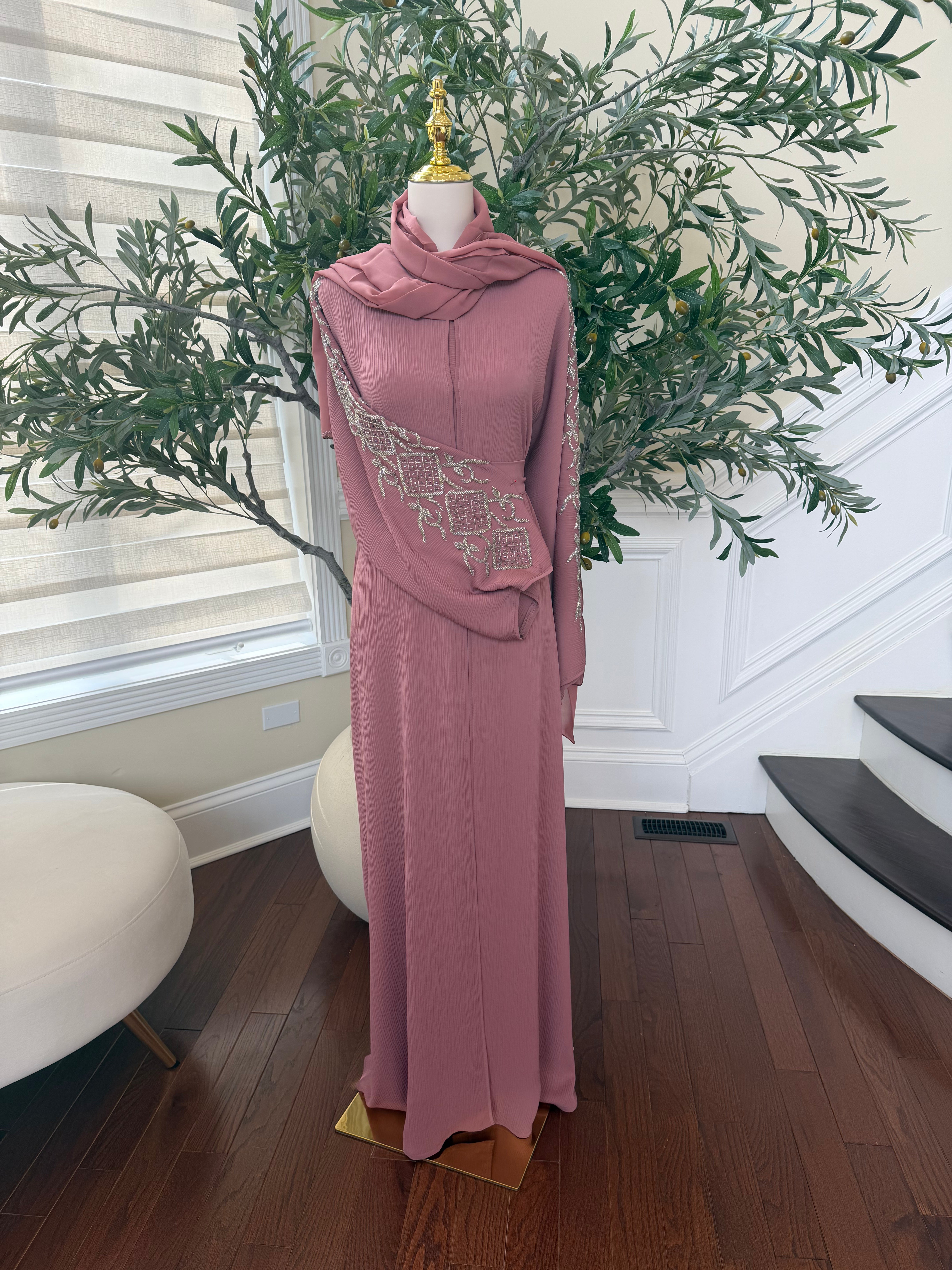Blush Rose Sleeve Beaded Abaya