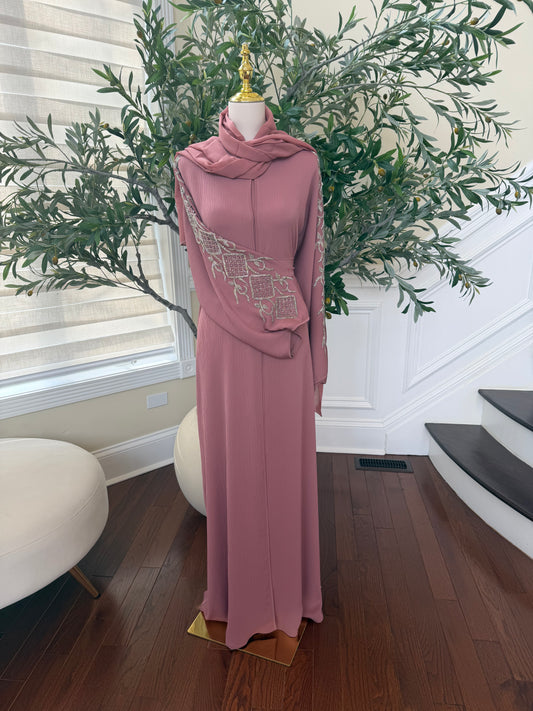 Blush Rose Sleeve Beaded Abaya