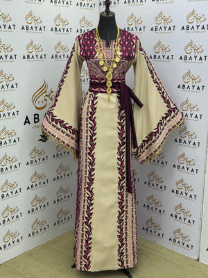 Palestinian Olive Branch Tatreez Thobe – Burgundy & Ivor