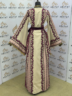 Palestinian Olive Branch Tatreez Thobe – Burgundy & Ivor