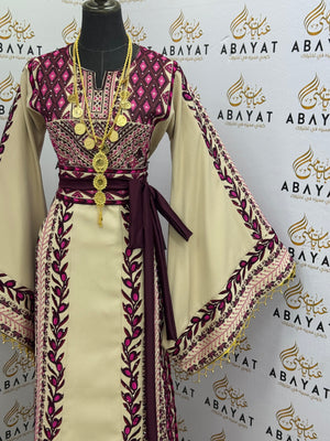 Palestinian Olive Branch Tatreez Thobe – Burgundy & Ivor