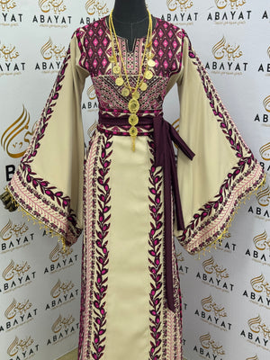 Palestinian Olive Branch Tatreez Thobe – Burgundy & Ivor