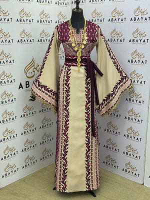 Palestinian Olive Branch Tatreez Thobe – Burgundy & Ivor