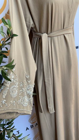 Elegante Tan Abaya with Beaded Hands /90865