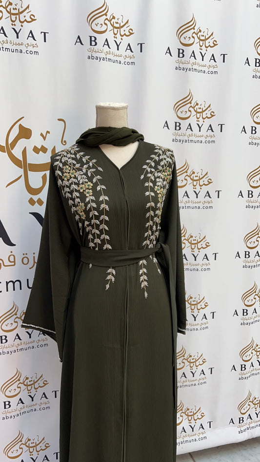 Elegant Floral Green Abaya 9198287