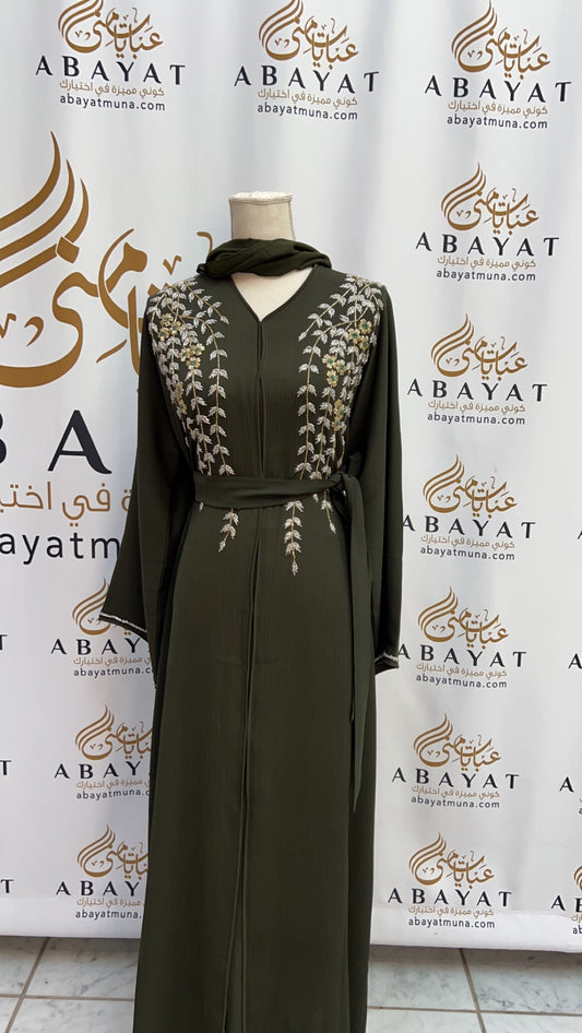 Elegant Floral Green Abaya 9198287