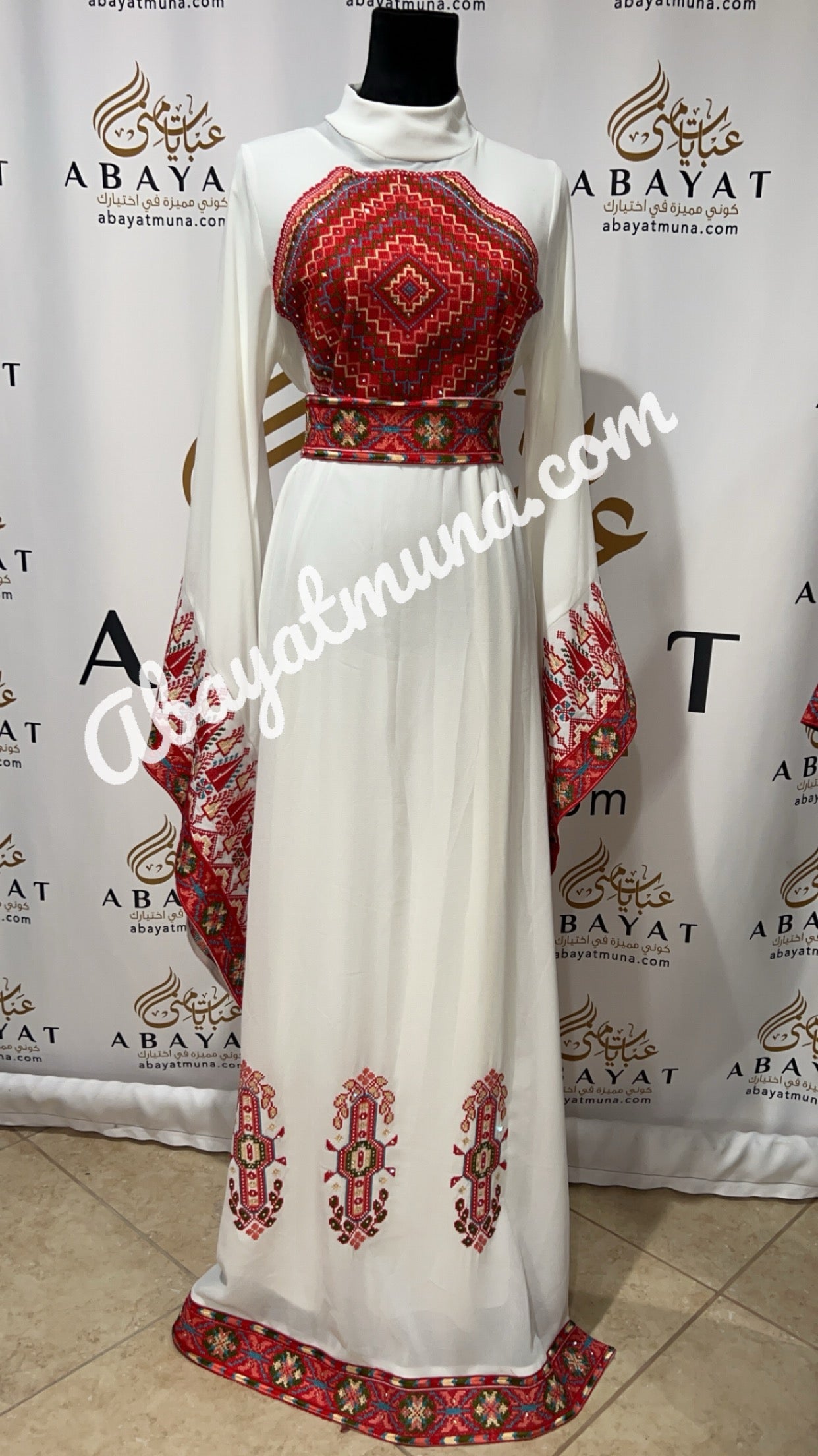 red and white embroidered dress Roxanne Short 35% Polyester Escaramuza Dress - Embroidered Princess
