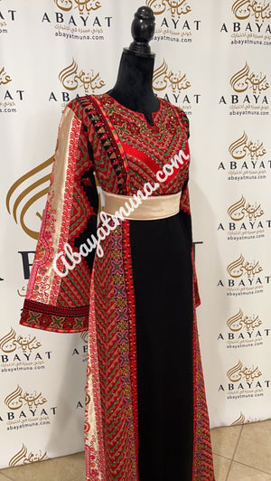 Red & Black Traditional Thoub Embroidery With Wide Sleeve -35