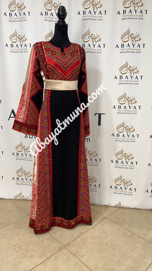 Red & Black Traditional Thoub Embroidery With Wide Sleeve -35