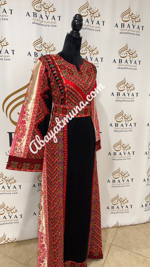 Red & Black Traditional Thoub Embroidery With Wide Sleeve -35