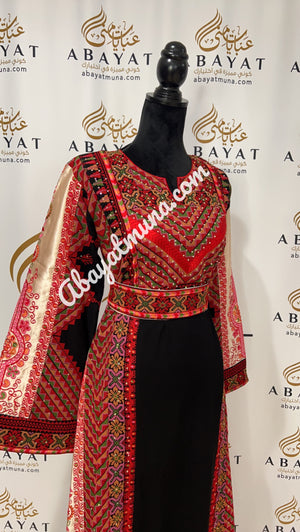 Red & Black Traditional Thoub Embroidery With Wide Sleeve -35