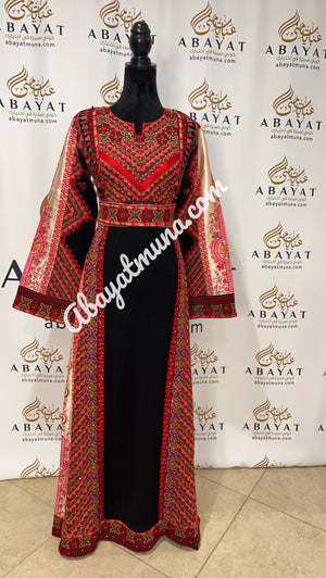 Red & Black Traditional Thoub Embroidery With Wide Sleeve -35