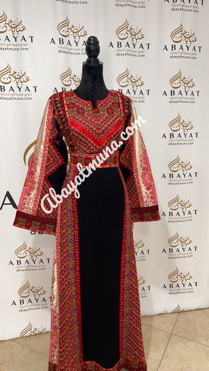 Red & Black Traditional Thoub Embroidery With Wide Sleeve -35