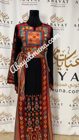 Multicolored Embroidered Palestinian Fellahi Thobe  #9198497