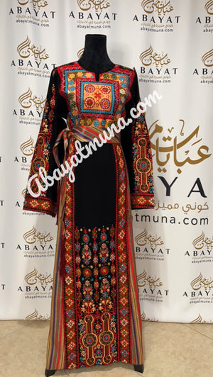 Multicolored Embroidered Palestinian Fellahi Thobe  #9198497