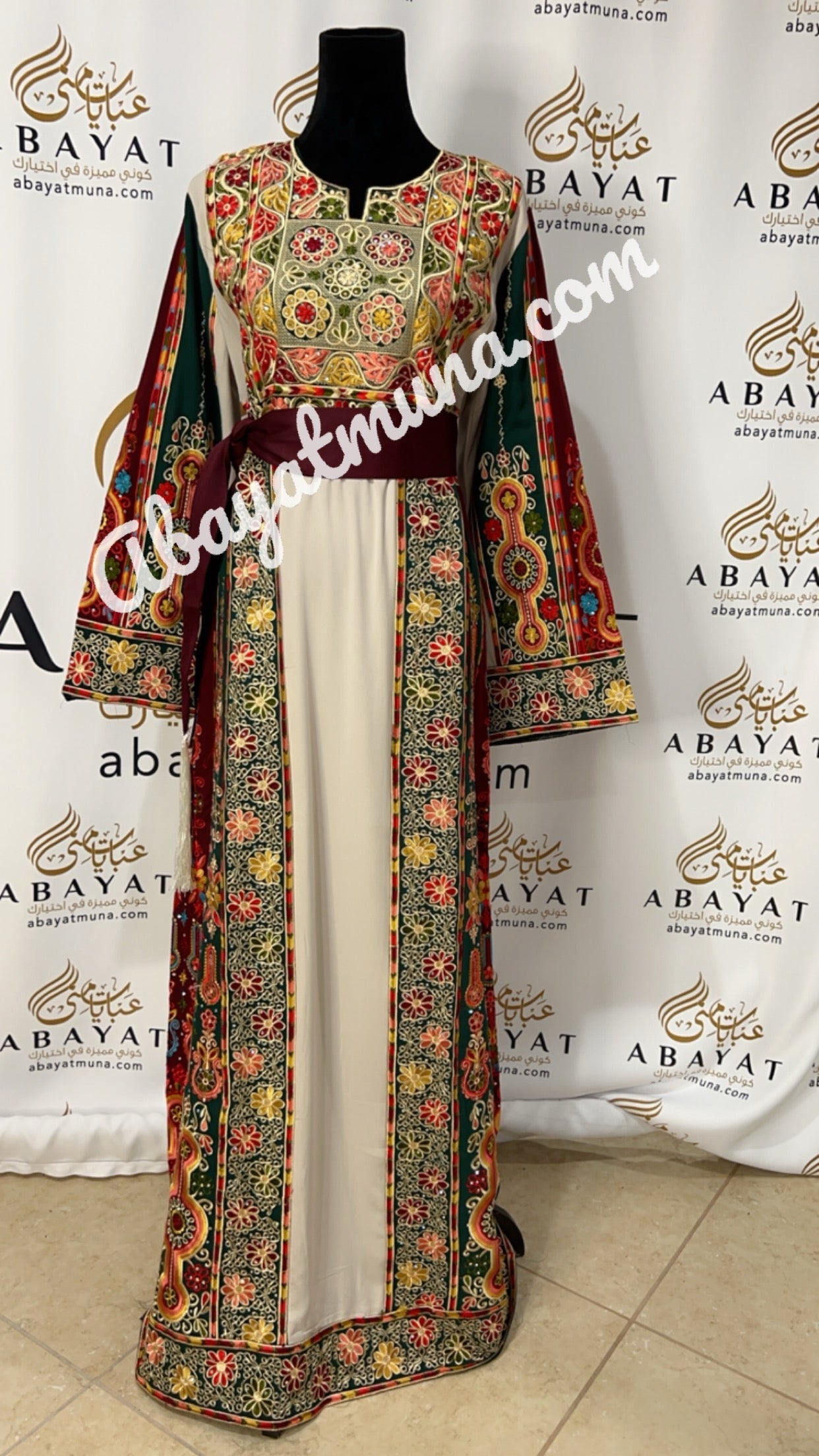 Gorgeous Palstainen Embroidery Long Thoub  With Belt  9198801