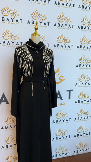 Elegant Black and White Beaded Abaya