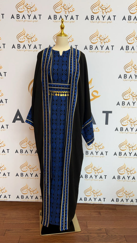 Black & Blue Tatreez Cardigan Abaya