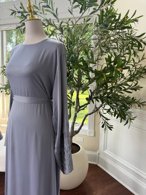 Grey Floral Sleeve Essence Abaya