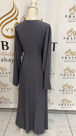 Gorgeous Grey Luxury Open Abaya #9197801