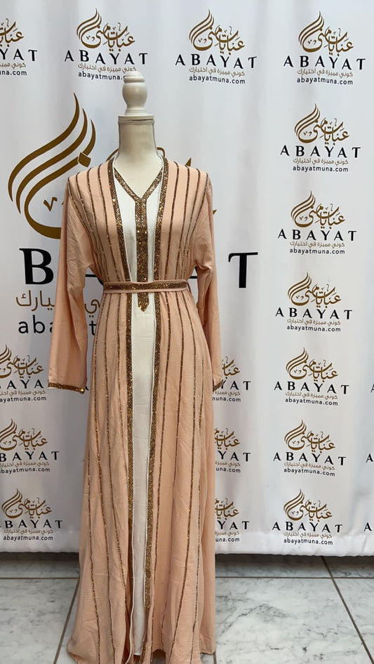 Gorgeous Peach Kuftan 2 Peice Abaya #9198052