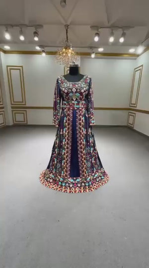 Elegant Floral Blue Stone Thobe Dress