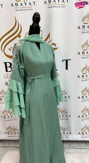 Mint Crystal White Abaya  #844110