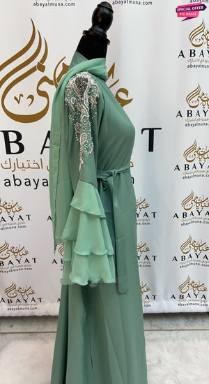 Mint Crystal White Abaya  #844110