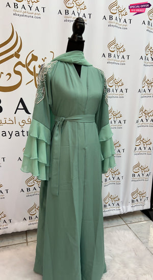 Mint Crystal White Abaya  #844110