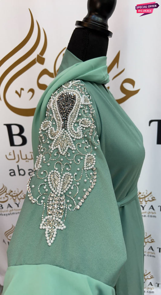 Mint Crystal White Abaya  #844110