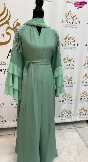 Mint Crystal White Abaya  #844110