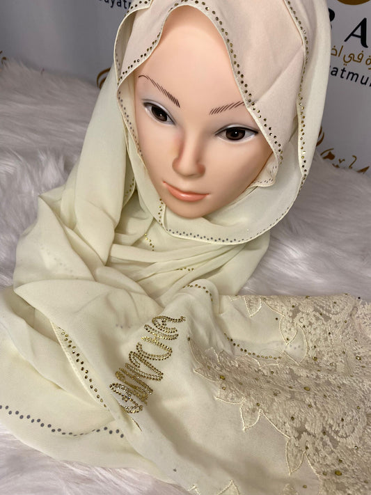 Off White Luxury Georgette Kashka Hijab #47