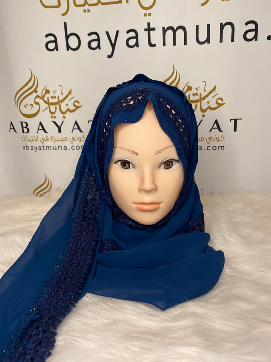 Navy Blue Luxury Georgette Kashka Hijab #43