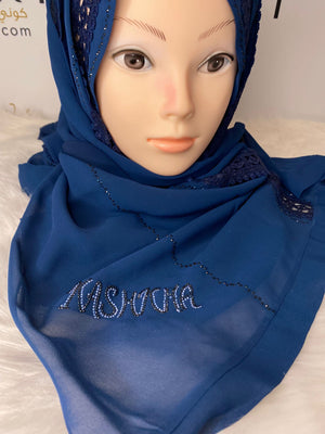 Navy Blue Luxury Georgette Kashka Hijab #43