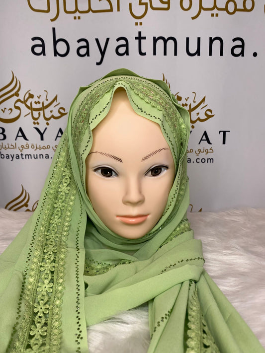 Light Green Luxury Georgette Kashka Hijab #39